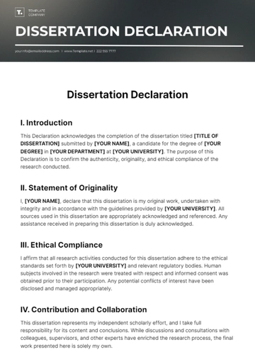 Free Dissertation Declaration Template to Edit Online