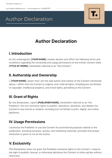 Free Author Declaration Template to Edit Online