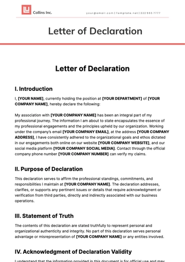 Free Letter of Declaration Template to Edit Online