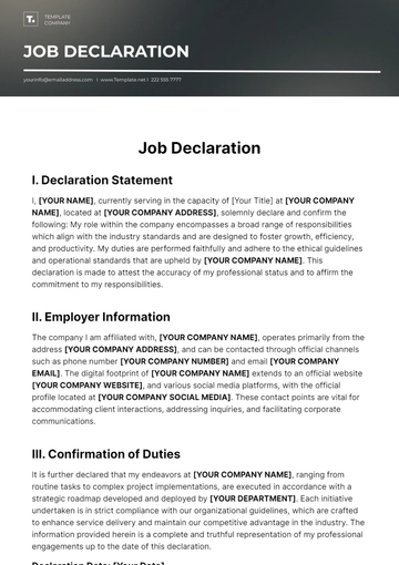 Free Job Declaration Template to Edit Online