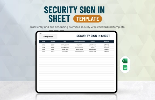 Security Sign in Sheet Template Security Sign in Sheet Template