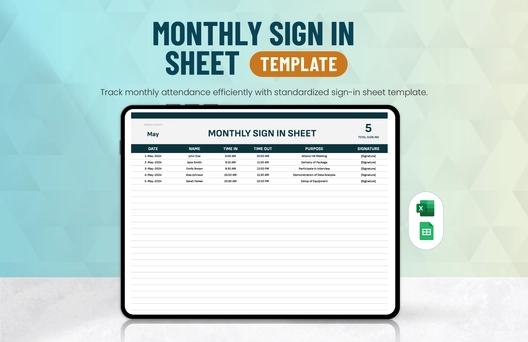 Monthly Sign in Sheet Template
