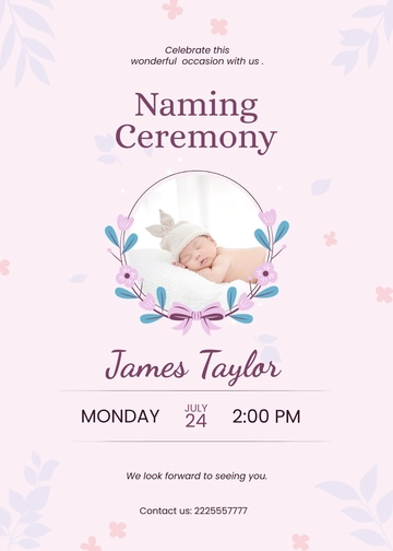 Free Wonderful Baby Naming Ceremony Invitation Template to Edit Online