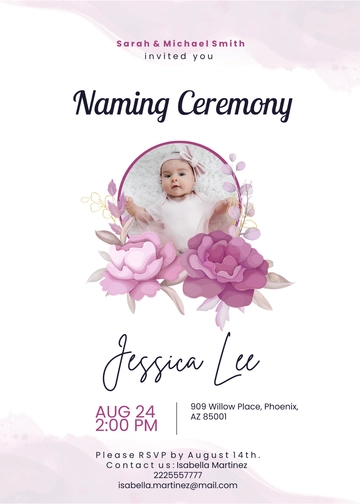 Free Creative Girl Naming Ceremony Invitation Template to Edit Online