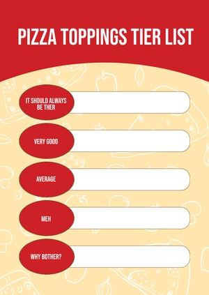 Free Pizza Toppings Tier List Template to Edit Online