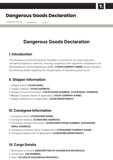 Free Dangerous Goods Declaration Template to Edit Online