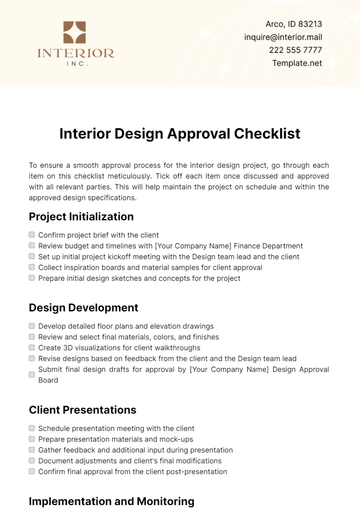 Free Interior Design Approval Checklist Template to Edit Online