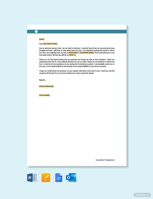 Email Resignation Letter for Personal Reasons Template