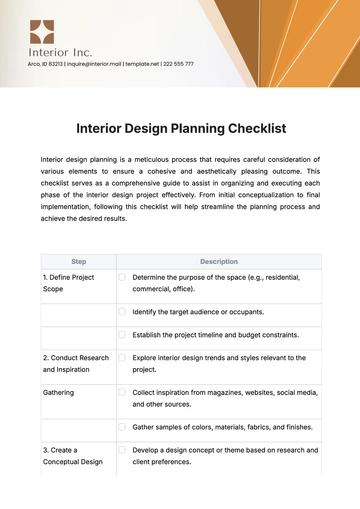 Free Interior Design Planning Checklist Template to Edit Online