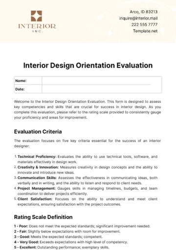 Free Interior Design Orientation Evaluation Template to Edit Online