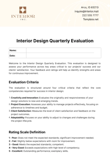 Free Interior Design Quarterly Evaluation Template to Edit Online