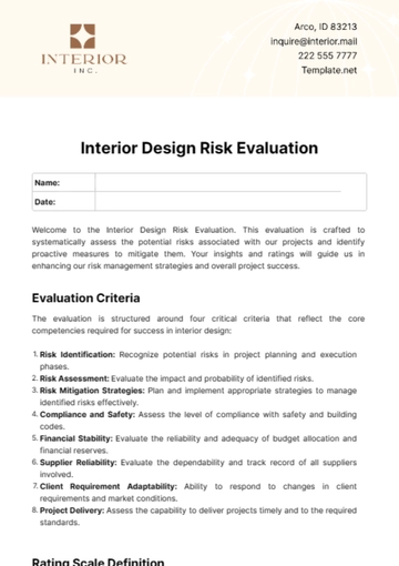 Free Interior Design Risk Evaluation Template to Edit Online