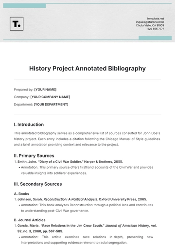 Free History Project Annotated Bibliography Template to Edit Online