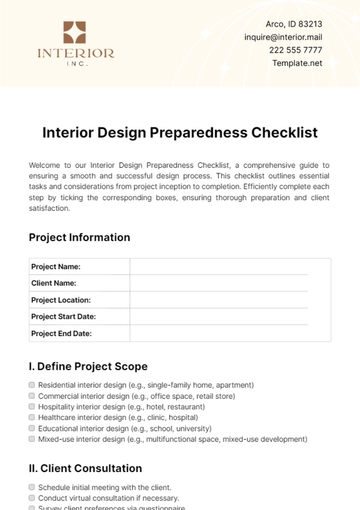 Free Interior Design Preparedness Checklist Template to Edit Online