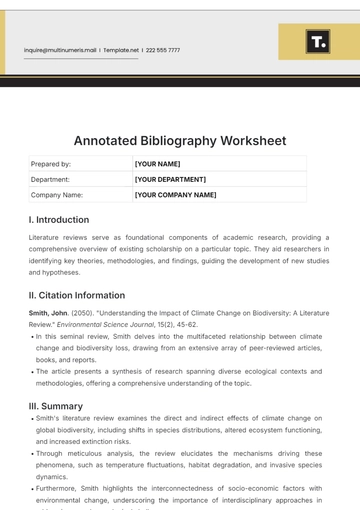 Free Annotated Bibliography Worksheet Template to Edit Online