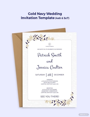 Gold Navy Wedding Invitation Template