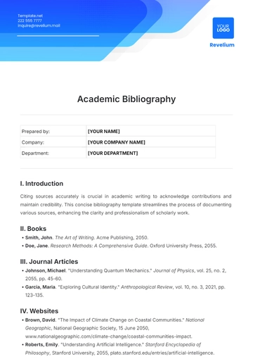 Free Academic Bibliography Template to Edit Online