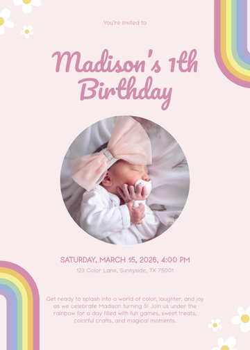 Free Rainbow Birthday Invitation Template to Edit Online
