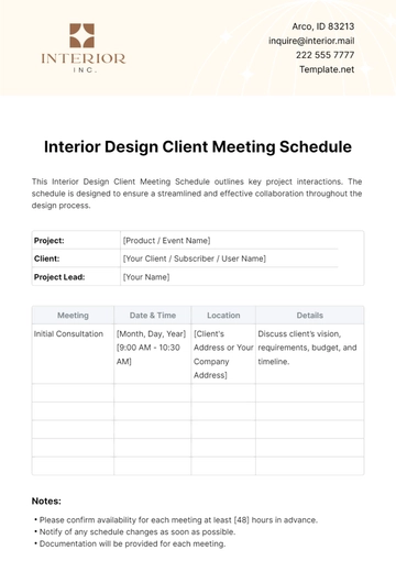 Free Interior Design Client Meeting Schedule Template to Edit Online