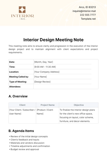 Free Interior Design Meeting Note Template to Edit Online