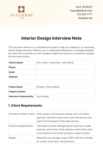 Free Interior Design Interview Note Template to Edit Online