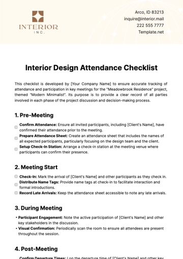 Free Interior Design Attendance Checklist Template to Edit Online