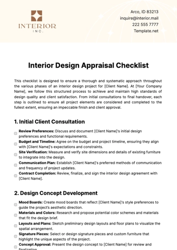 Free Interior Design Appraisal Checklist Template to Edit Online