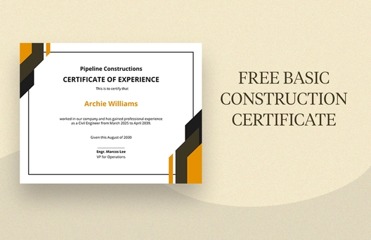 Basic Construction Certificate Template