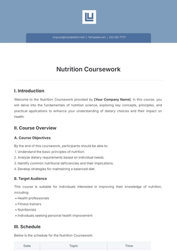 Free Nutrition Coursework Template to Edit Online