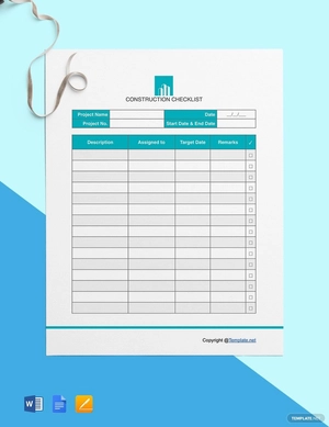 Blank Construction Checklist Template