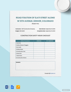 Simple Construction Checklist Template