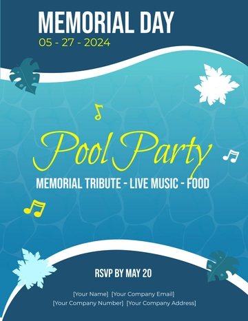 Free Memorial Day Pool Party Flyer Template to Edit Online