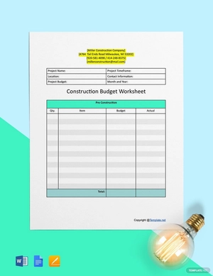 Printable Construction Worksheet Template