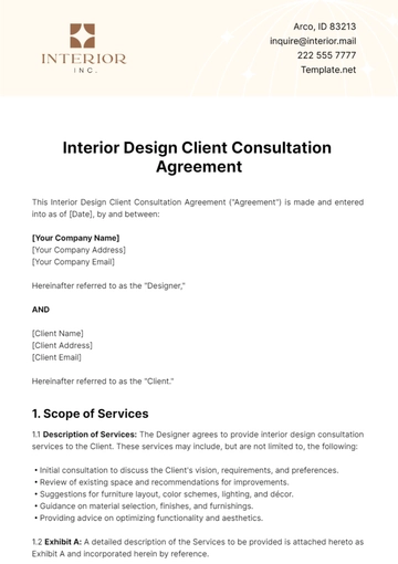 Free Interior Design Client Consultation Agreement Template to Edit Online