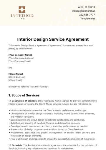 Free Interior Design Service Agreement Template to Edit Online