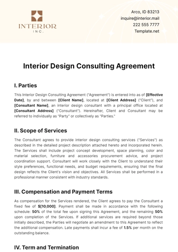 Free Interior Design Consulting Agreement Template to Edit Online