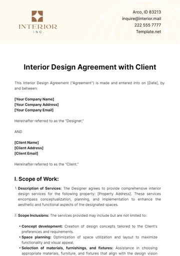 Free Interior Design Agreement with Client Template to Edit Online