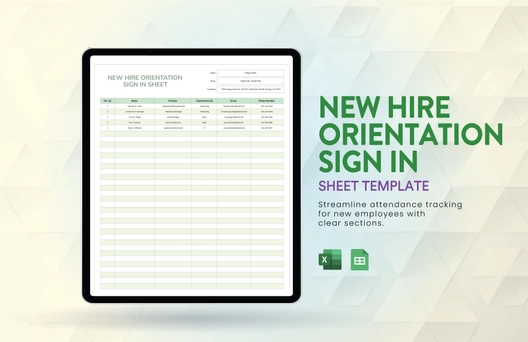 New Hire Orientation Sign in Sheet Template