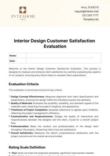 Free Interior Design Customer Satisfaction Evaluation Template to Edit Online