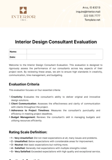 Free Interior Design Consultant Evaluation Template to Edit Online