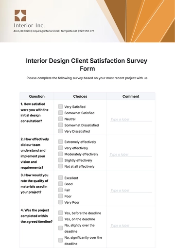 Free Interior Design Client Satisfaction Survey Template to Edit Online