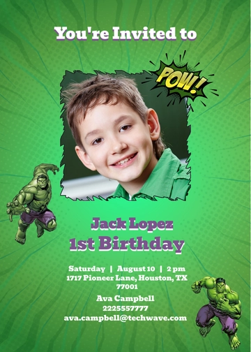Free Hulk Birthday Invitation Template to Edit Online