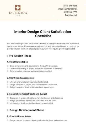 Free Interior Design Client Satisfaction Checklist Template to Edit Online