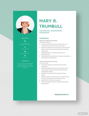 Mechanical Engineering Internship Resume