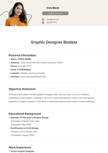 Free Graphic Designer Biodata Template to Edit Online