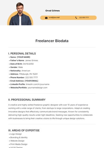 Free Freelancer Biodata Template to Edit Online