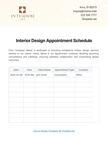 Free Interior Design Appointment Schedule Template to Edit Online