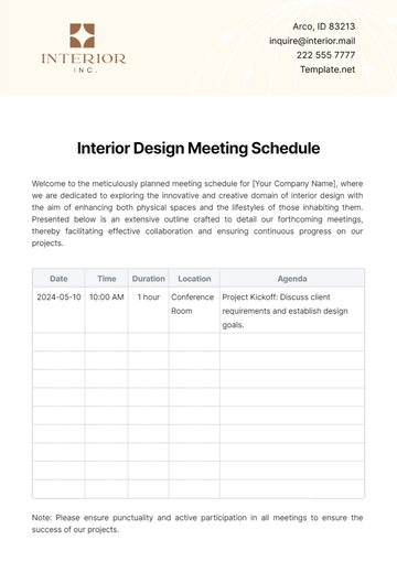 Free Interior Design Meeting Schedule Template to Edit Online