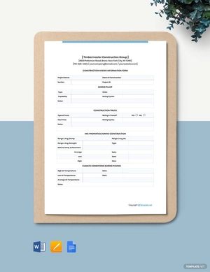 Editable Construction Form Template