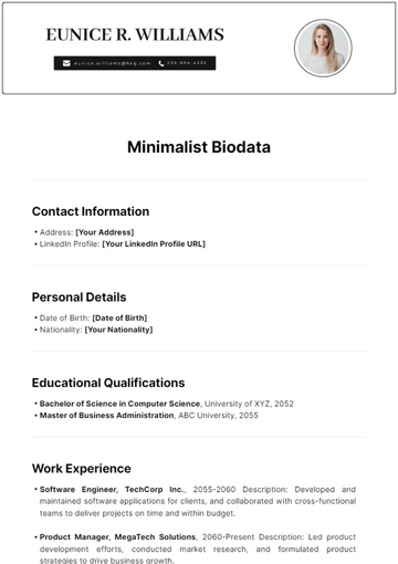 Free Minimalist Biodata Template to Edit Online